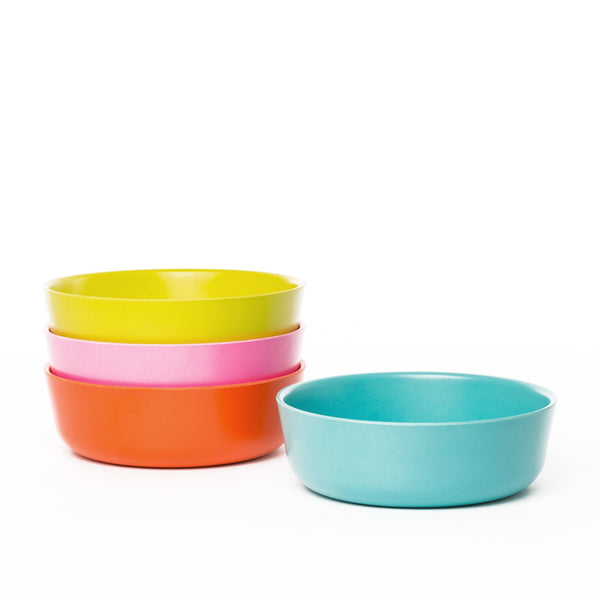  WeeSprout Bamboo Kids Bowls with Lids, Set of Four 15 oz  Kid-Sized Bamboo Bowls, Bamboo Kid Bowls with Lids for Leftovers,  Dishwasher Safe (Blue, Yellow, Orange, & Red): Home & Kitchen