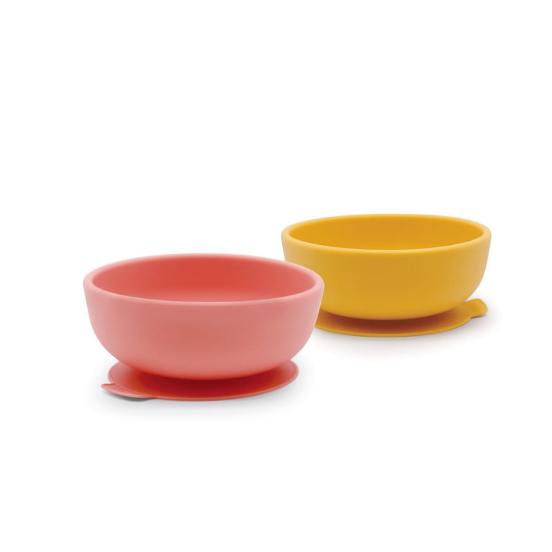 Silicone Suction Baby Bowl Set - Coral / Mimosa